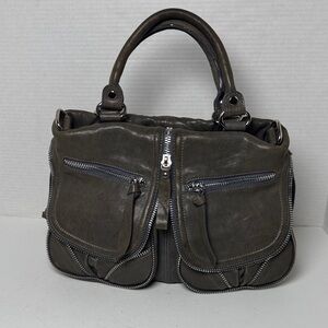 LOCKHEART New York Vintage Malia Slate Gray Smooth Leather Multi-Pocket Handbag